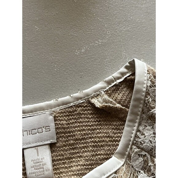 Chicos Womens Bonded Lace Henrietta Cardigan White Tan Open Front  Blazer Size 1 - Picture 9 of 12